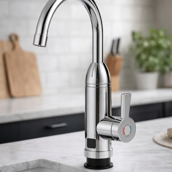 Електрически хромиран смесител с моментално загряване на водата и LCD екран - винаги топла вода