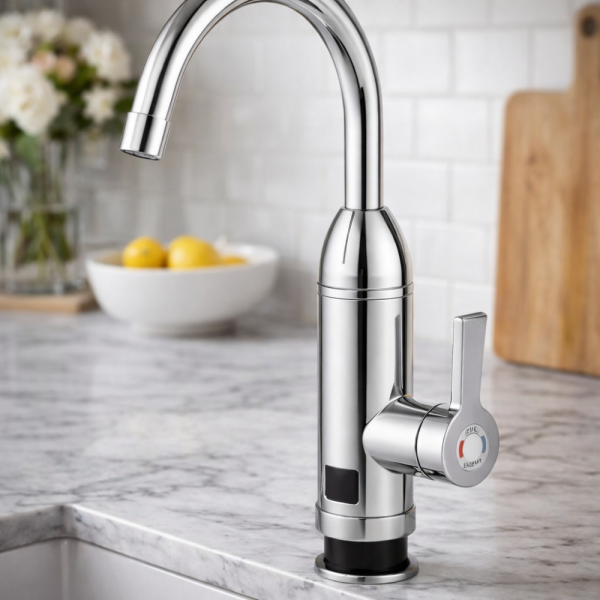 Електрически хромиран смесител с моментално загряване на водата и LCD екран - винаги топла вода