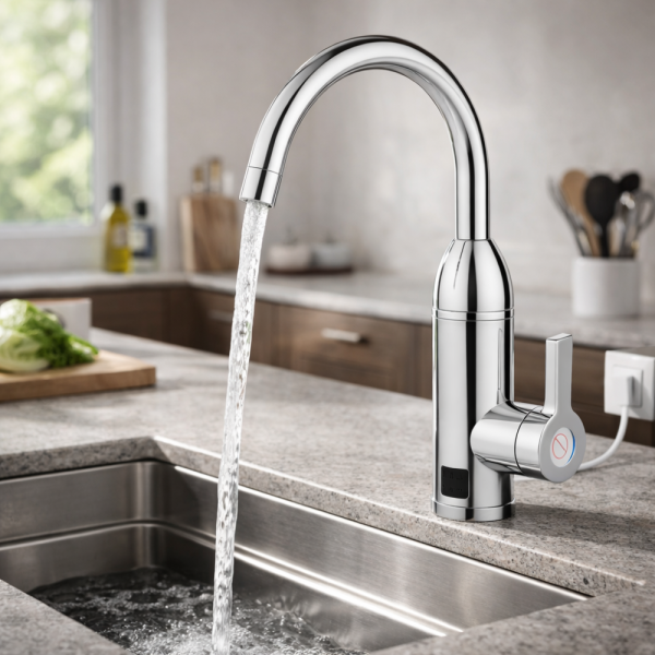 Електрически хромиран смесител с моментално загряване на водата и LCD екран - винаги топла вода