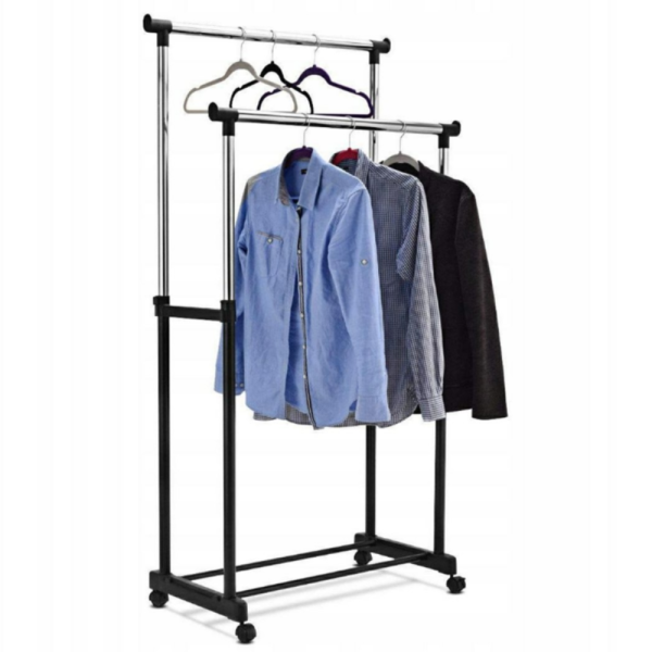 Двойна стойка за дрехи на колела - лесно преместване и повече място за дрехи