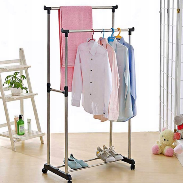 Двойна стойка за дрехи на колела - лесно преместване и повече място за дрехи 4