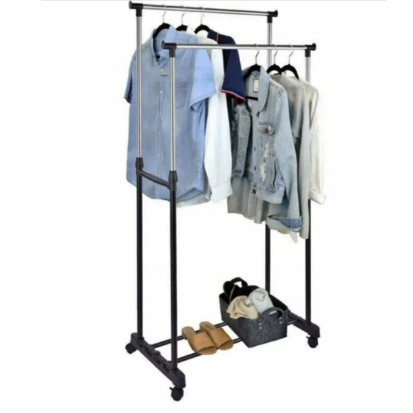 Двойна стойка за дрехи на колела - лесно преместване и повече място за дрехи