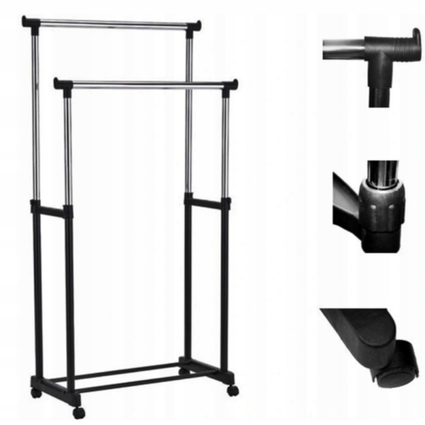 Двойна стойка за дрехи на колела - лесно преместване и повече място за дрехи