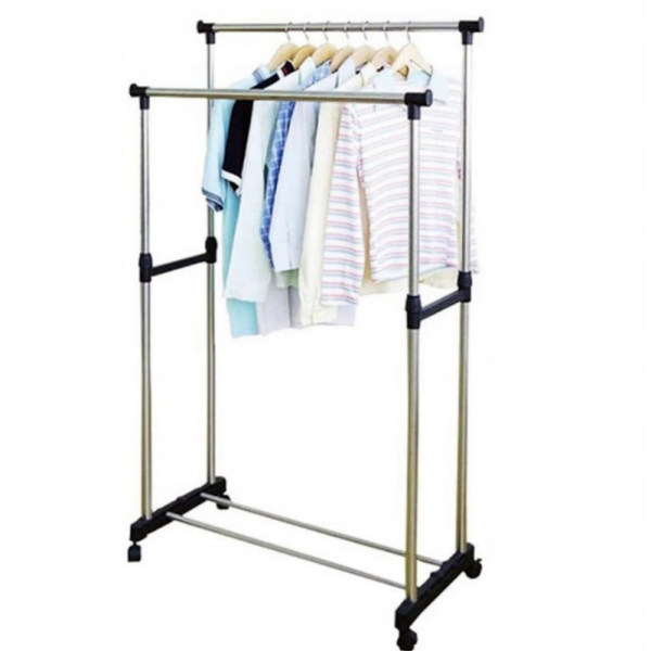 Двойна стойка за дрехи на колела - лесно преместване и повече място за дрехи