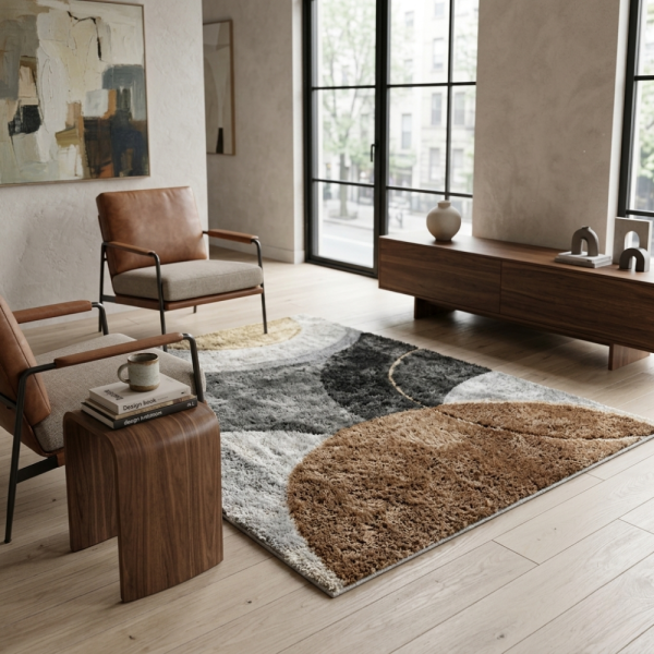 Модерен килим за хол 120х160см - Абстрактен дизайн и 3D ефект, Противоплъзгащ