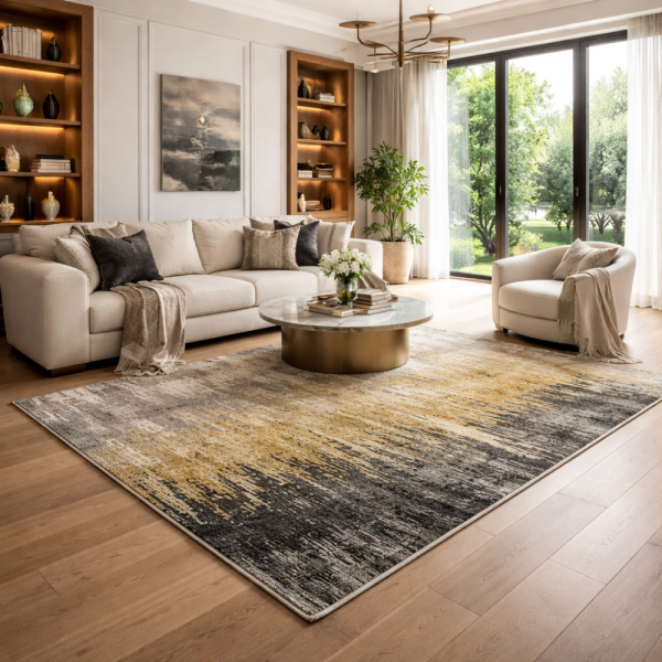 Модерен килим за хол 120х160см - Мраморен нюанс и 3D ефект, Противоплъзгащ 2