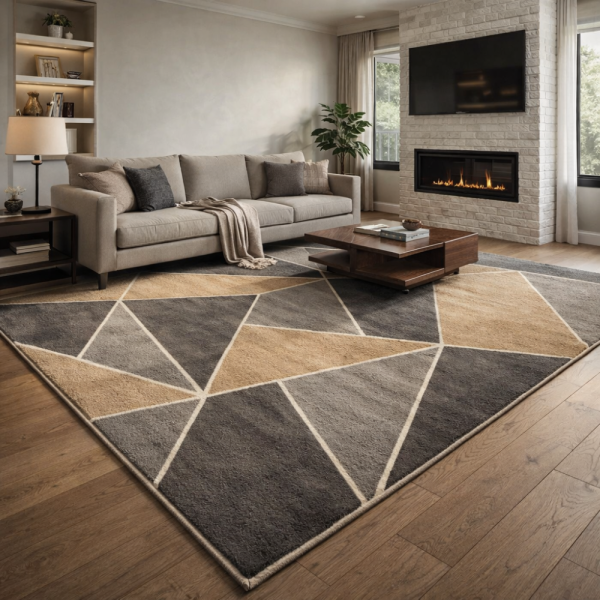Модерен килим за хол 120х160см - Геометрични фигури и 3D ефект, Противоплъзгащ 4