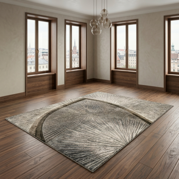 Модерен килим за хол 120х160см - Графитено сив със златисти пръски и 3D ефект, Противоплъзгащ
