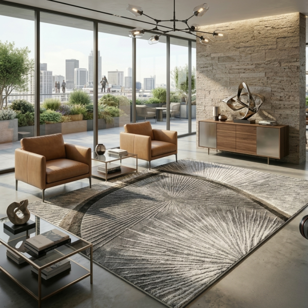 Модерен килим за хол 120х160см - Графитено сив със златисти пръски и 3D ефект, Противоплъзгащ