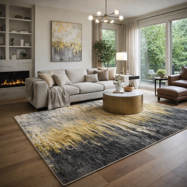 Модерен килим за хол 120х160см - Мраморен нюанс и 3D ефект, Противоплъзгащ 5