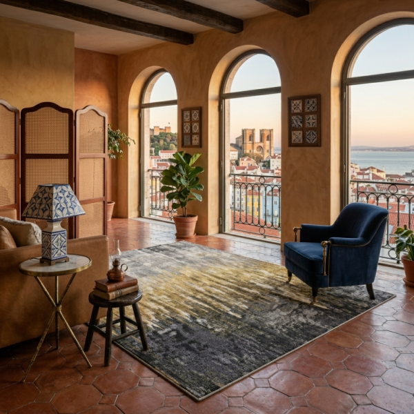 Модерен килим за хол 120х160см - Мраморен нюанс и 3D ефект, Противоплъзгащ