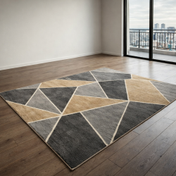 Модерен килим за хол 120х160см - Геометрични фигури и 3D ефект, Противоплъзгащ