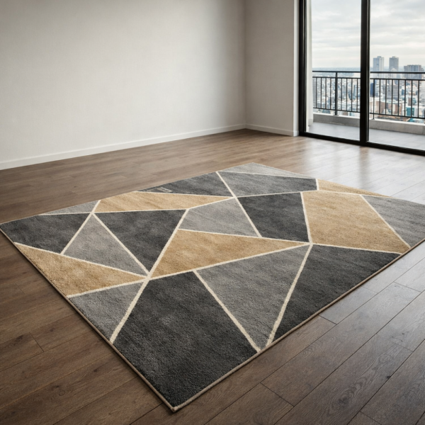 Модерен килим за хол 120х160см - Геометрични фигури и 3D ефект, Противоплъзгащ 1
