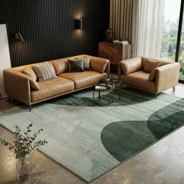 Модерен килим за хол 120х160см - Зелени вълни на светъл фон и 3D ефект, Противоплъзгащ 5