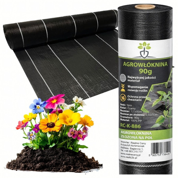 Черен агротекстил против плевели, 90г/м², UV защита, 1.1м х 50м