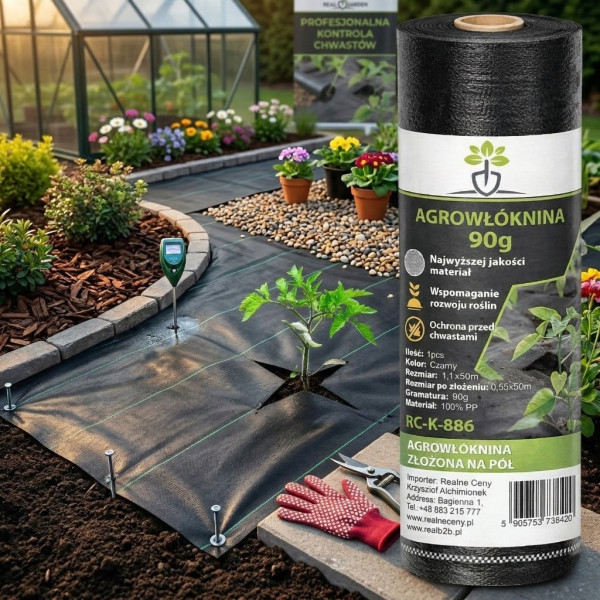 Черен агротекстил против плевели, 90г/м², UV защита, 1.1м х 50м
