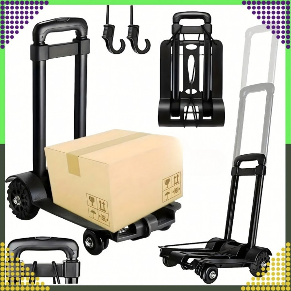 Сгъваема транспортна количка - С телескопична дръжка, товароносимост 40 кг, алуминий, 1.2 кг + 2 Бънджи въжета с куки 2