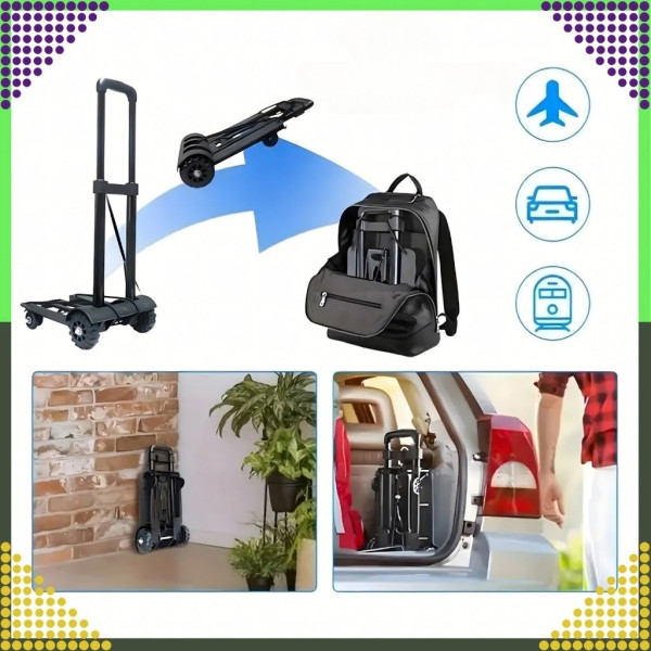 Сгъваема транспортна количка - С телескопична дръжка, товароносимост 40 кг, алуминий, 1.2 кг + 2 Бънджи въжета с куки