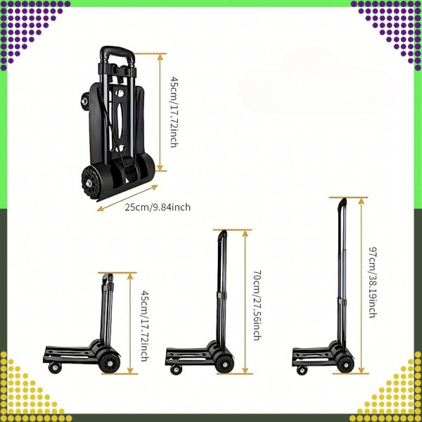 Сгъваема транспортна количка - С телескопична дръжка, товароносимост 40 кг, алуминий, 1.2 кг + 2 Бънджи въжета с куки 9