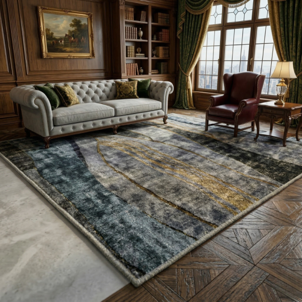 Модерен килим за хол 120х160см - Мраморен ефект в сиво и черно и 3D ефект, Противоплъзгащ 2