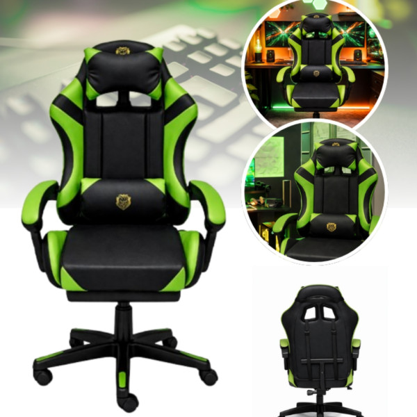 Ергономичен геймърски стол с масажна функция и поставка за крака, PU екокожа, метална рамка, регулируем