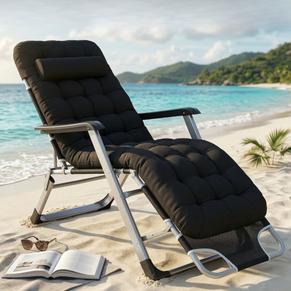 Сгъваем градински шезлонг с ватирана възглавница, регулируема облегалка и антикорозионна рамка, 178 см 2