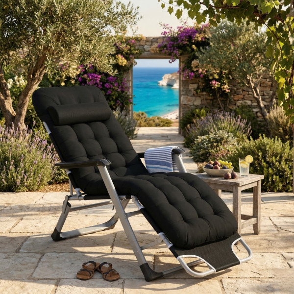 Сгъваем градински шезлонг с ватирана възглавница, регулируема облегалка и антикорозионна рамка, 178 см 3