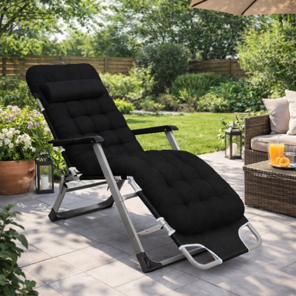 Сгъваем градински шезлонг с ватирана възглавница, регулируема облегалка и антикорозионна рамка, 178 см 6