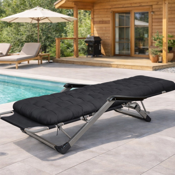 Сгъваем градински шезлонг с ватирана възглавница, регулируема облегалка и антикорозионна рамка, 178 см 7