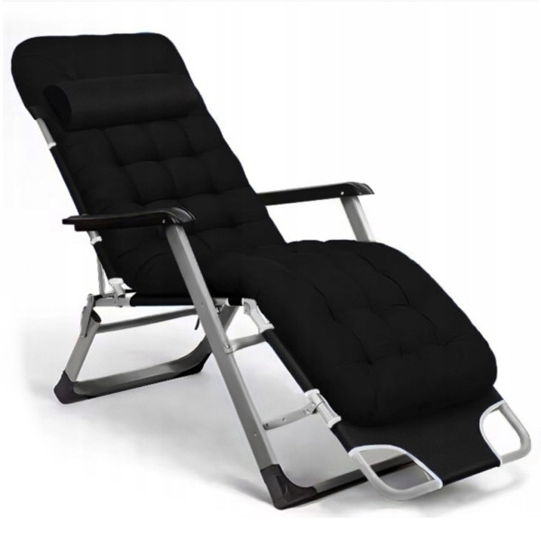 Сгъваем градински шезлонг с ватирана възглавница, регулируема облегалка и антикорозионна рамка, 178 см