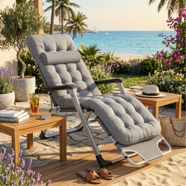 Сгъваем градински шезлонг с мека ватирана възглавница, регулируема облегалка и антикорозионна рамка 3