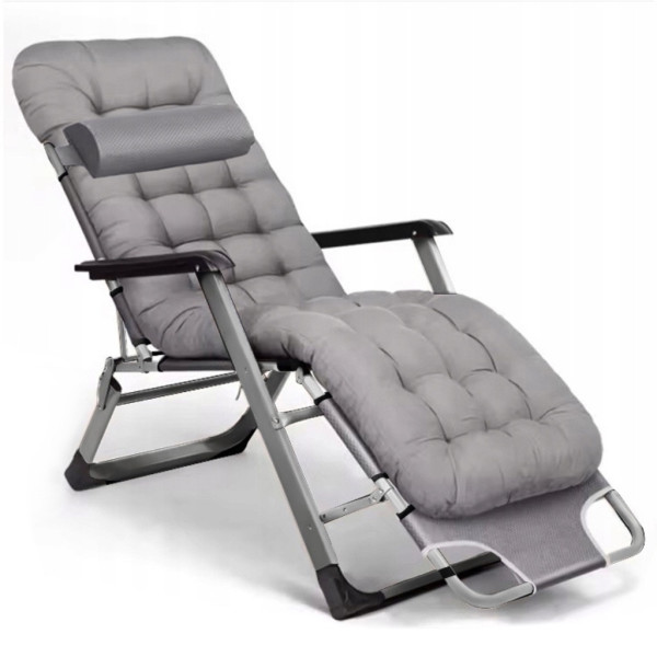 Сгъваем градински шезлонг с мека ватирана възглавница, регулируема облегалка и антикорозионна рамка