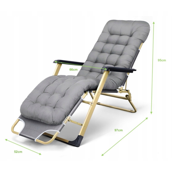 Сгъваем градински шезлонг с мека ватирана възглавница, регулируема облегалка и антикорозионна рамка 8