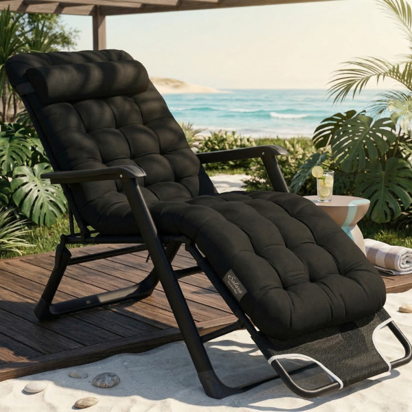 Сгъваем градински шезлонг с мека ватирана възглавница, дишаща материя, регулируем, 178см 3