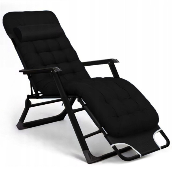 Сгъваем градински шезлонг с мека ватирана възглавница, дишаща материя, регулируем, 178см