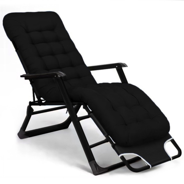 Сгъваем градински шезлонг с мека ватирана възглавница, дишаща материя, регулируем, 178см