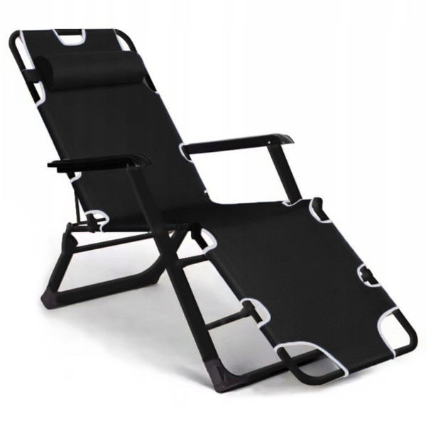 Сгъваем градински шезлонг с мека ватирана възглавница, дишаща материя, регулируем, 178см