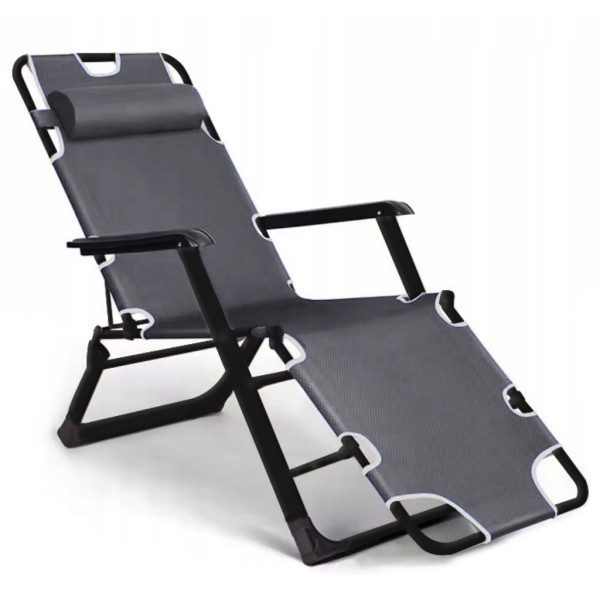 Сгъваем градински шезлонг с мека ватирана възглавница, регулируема облегалка и метална рамка