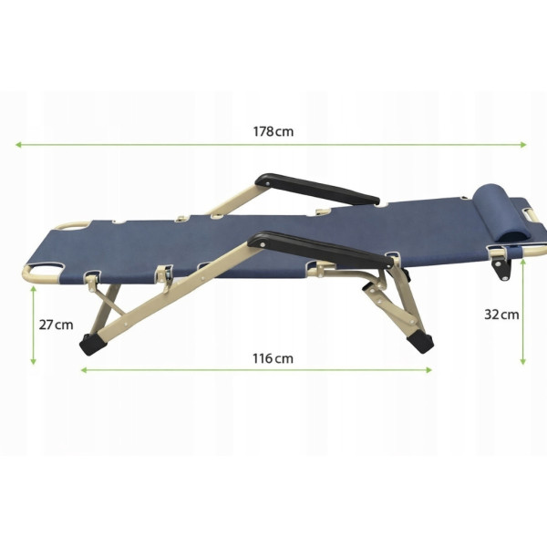 Сгъваем градински шезлонг с мека ватирана възглавница, регулируема облегалка и метална рамка