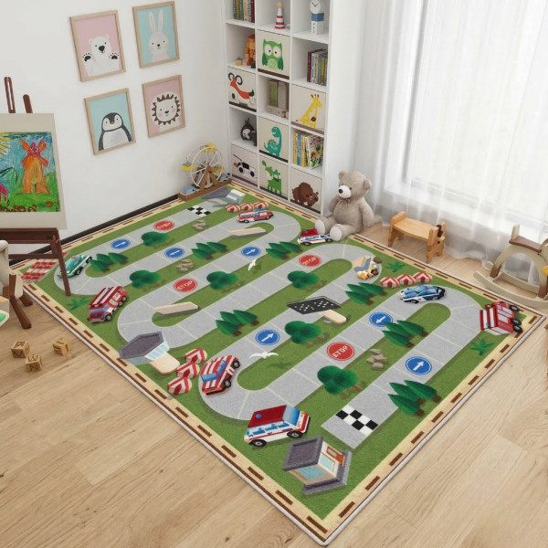 Детски килим за игра 120х160см - Тъмнозелен килим с автописта, противоплъзгащ и миещ се 6