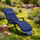 Сгъваем градински шезлонг, регулируем, със синя ватирана възглавница и дишаща материя, 178 см 4