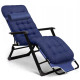 Сгъваем градински шезлонг, регулируем, със синя ватирана възглавница и дишаща материя, 178 см 6