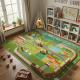 Детски килим за игра 120х160см - Яркозелен килим с влак и релси, противоплъзгащ и миещ се 5