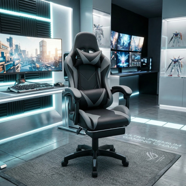 Геймърски стол с релакс механизъм, прибираща се поставка за крака и еко материал 4