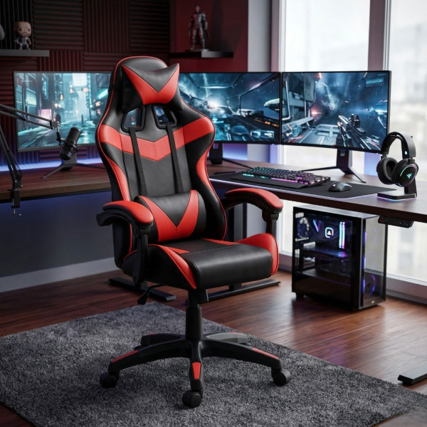 Геймърски стол с релакс механизъм, прибираща се поставка за крака и еко материал