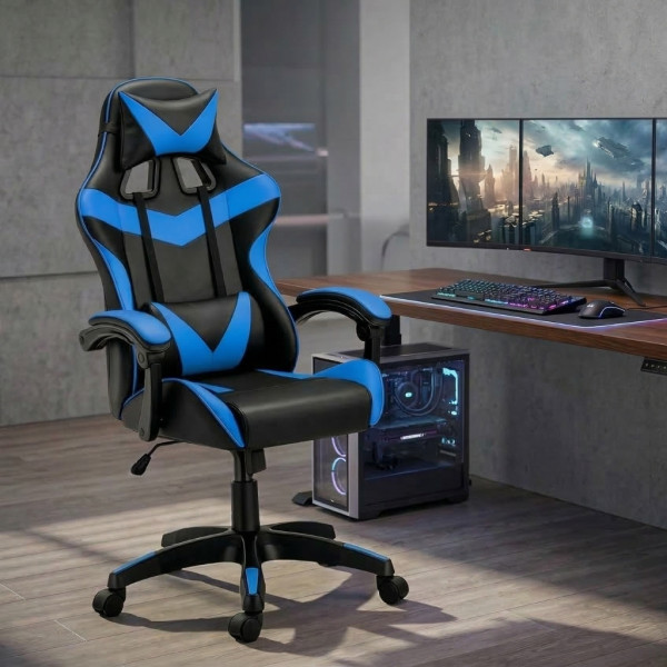 Геймърски стол с релакс механизъм, прибираща се поставка за крака и еко материал 8