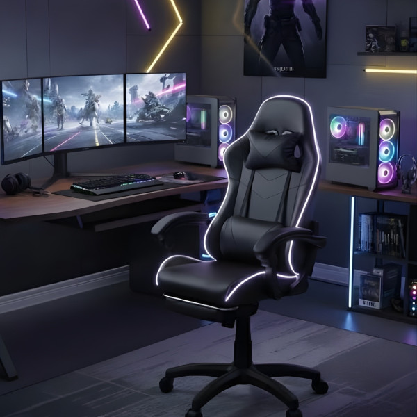 Геймърски стол премиум LED: Ергономичен комфорт със 7 цвята светлинни ефекти и релакс зона
