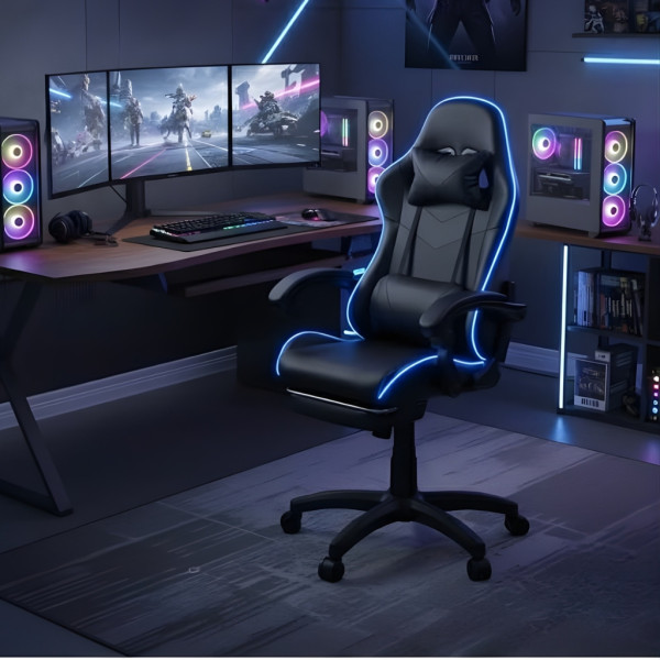 Геймърски стол премиум LED: Ергономичен комфорт със 7 цвята светлинни ефекти и релакс зона