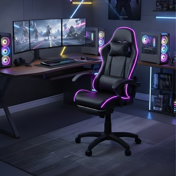 Геймърски стол премиум LED: Ергономичен комфорт със 7 цвята светлинни ефекти и релакс зона