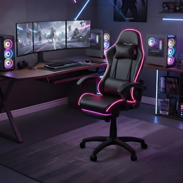 Геймърски стол премиум LED: Ергономичен комфорт със 7 цвята светлинни ефекти и релакс зона